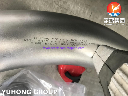 ASTM A815 WPS31803 ASME B16.9 3 &quot;SCH10S R = ثني الفولاذ المقاوم للصدأ على الوجهين 5D
