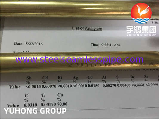 ASTM B111 / ASME SB111 C44300 أنبوب نيكل النحاس بدون مسام لتطبيق نظام تبريد المكثفات