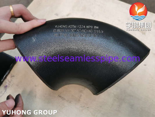 ASTM A234 WP9 CL1 90° المرفق BW SR 5" SCH40 أدوات أنابيب بدون خيوط