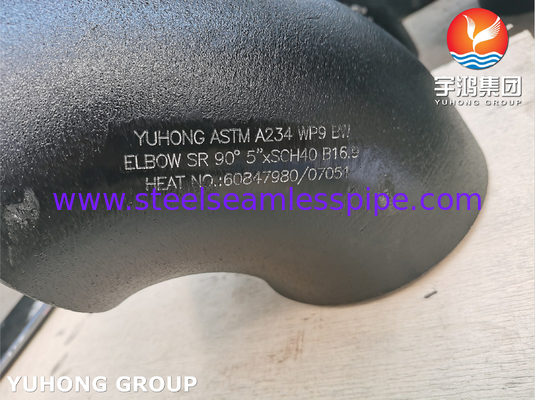 ASTM A234 WP9 CL1 90° المرفق BW SR 5" SCH40 أدوات أنابيب بدون خيوط