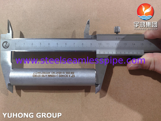 ASME B36.10 أنبوب الحلمة ASTM A790 UNS S31803 حلمة الفولاذ المزدوج الخيط