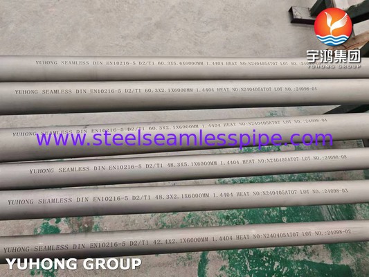 أنابيب بلا خيوط من الفولاذ المقاوم للصدأ EN 10216-5 D2/T1 1.4404 TP316L للنفط والغاز