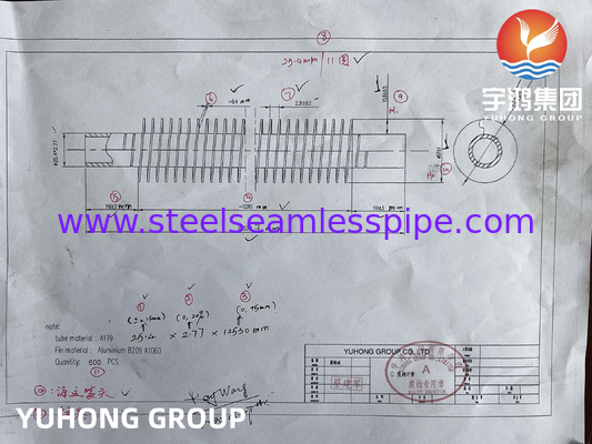 ASME SA179 نوع أنابيب الزعانف المدمجة مع A1060 زعانف الألومنيوم تمر اختبار سحب