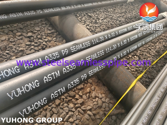 ASTM A335 / ASME SA335 P9 سبيكة الفولاذ أنبوب بلا مسام رسومات سوداء نهاية محفوفة