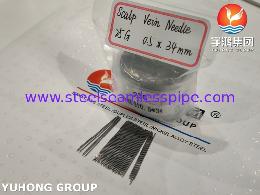 أنبوب إبرة حقن داخل الوريد الطبية من الفولاذ المقاوم للصدأ ISO9626 SUS304 25G 0.5 * 34MM