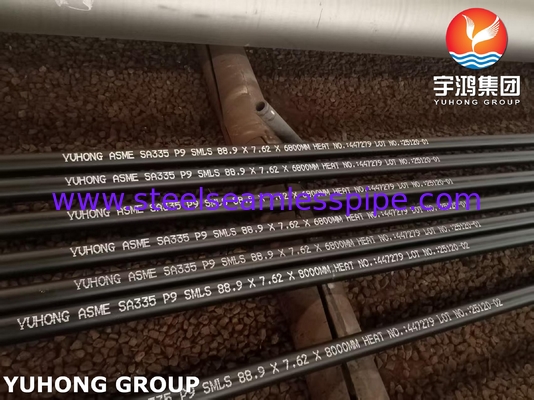 ASTM A335 / ASME SA335 P9 سبيكة الفولاذ أنبوب بلا مسام رسومات سوداء نهاية محفوفة