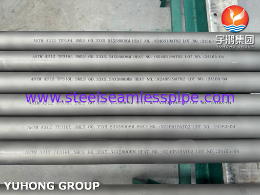 أنابيب فولاذية غير ملحومة من الفولاذ المقاوم للصدأ ASTM A312 TP316L مع اختبار التيارات الدوامية والهيدروستاتيكية وفوق الصوتية لتطبيقات البتروكيماويات