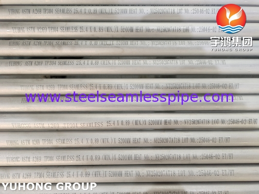 أنبوب ستانلس ستيل ASTM A269 TP304 غير ملحوم مخلل ومُلدن لمبادل حراري وخدمة عامة