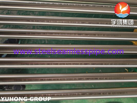 أنبوب صحي سلس من الفولاذ المقاوم للصدأ ASTM A270 TP304، مصلب ساطع، لمعالجة الأغذية