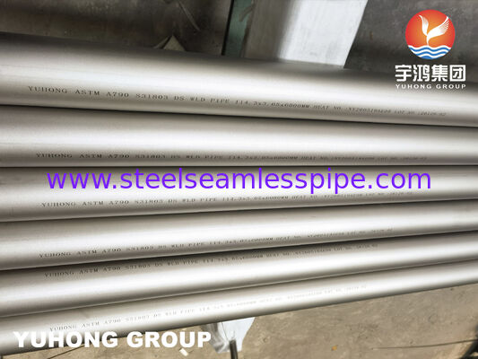 ASTM A790 UNS S31803 الأنابيب الملحومة المصنوعة من الفولاذ المقاوم للصدأ على الوجهين للخدمة الصناعية المسببة للتآكل
