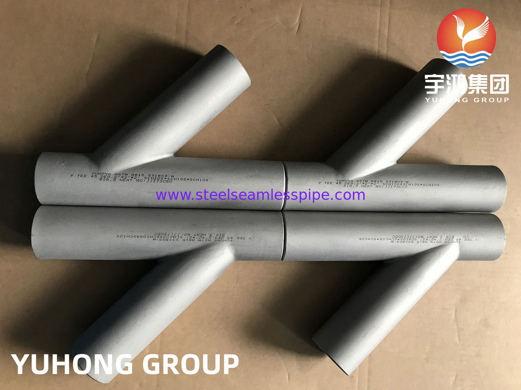 ASTM A815 S31803-W Y TEE وصلة ملحومة بعقب B16.9 سماد تكرير النفط غاز