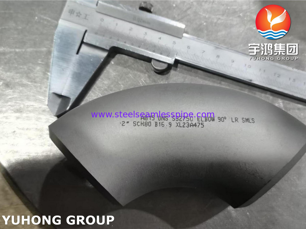 ASTM A815 S32750 وصلة من الفولاذ المقاوم للصدأ المزدوج كوع 90 درجة نصف قطر طويل لحام تلامسي B16.9