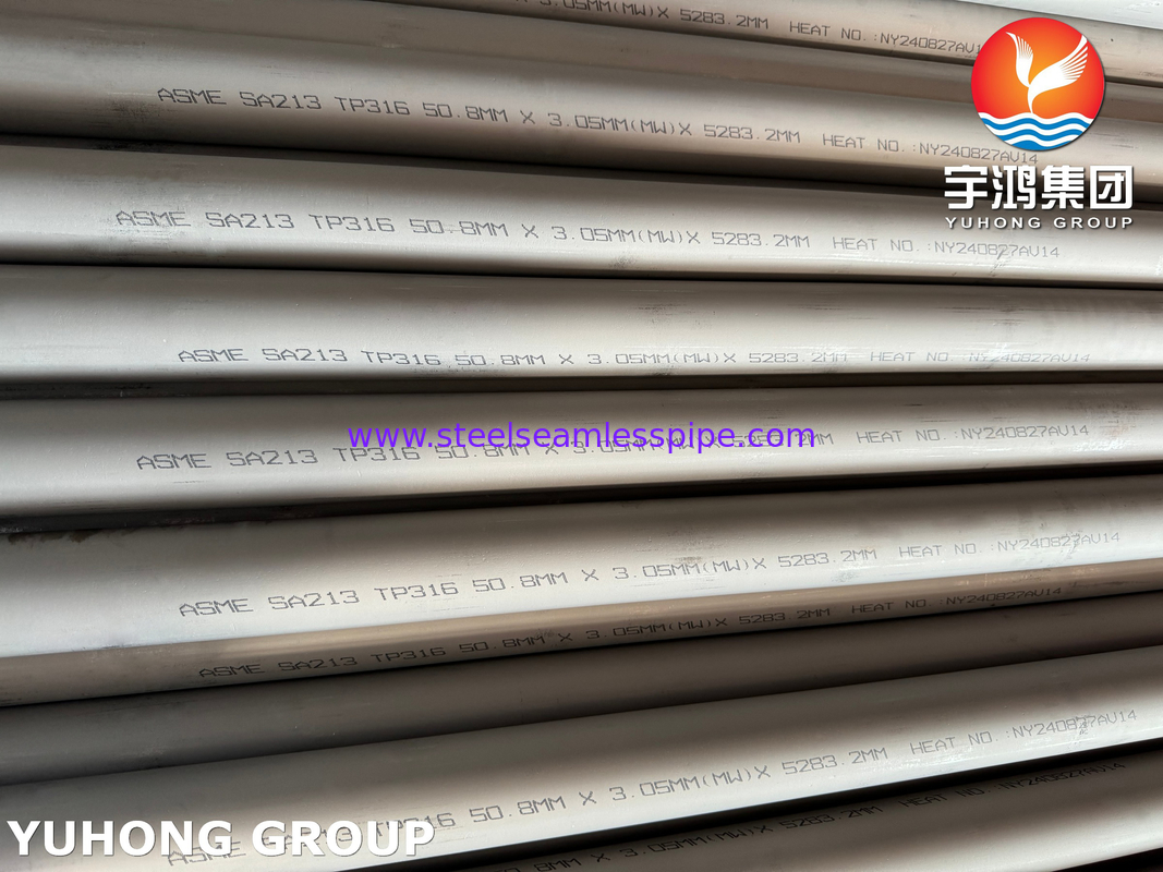 ASME SA213 TP316 (UNS S31600) أنبوب سلس من الفولاذ المقاوم للصدأ للمبادل الحراري والمرجل