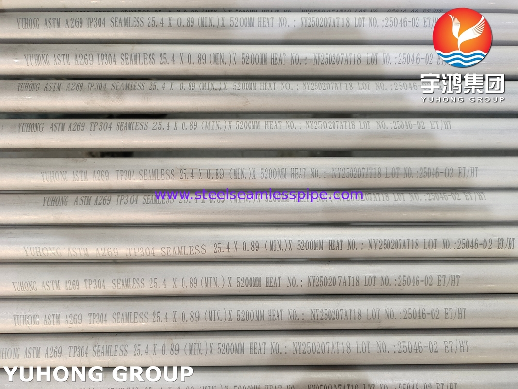 أنبوب ستانلس ستيل ASTM A269 TP304 غير ملحوم مخلل ومُلدن لمبادل حراري وخدمة عامة