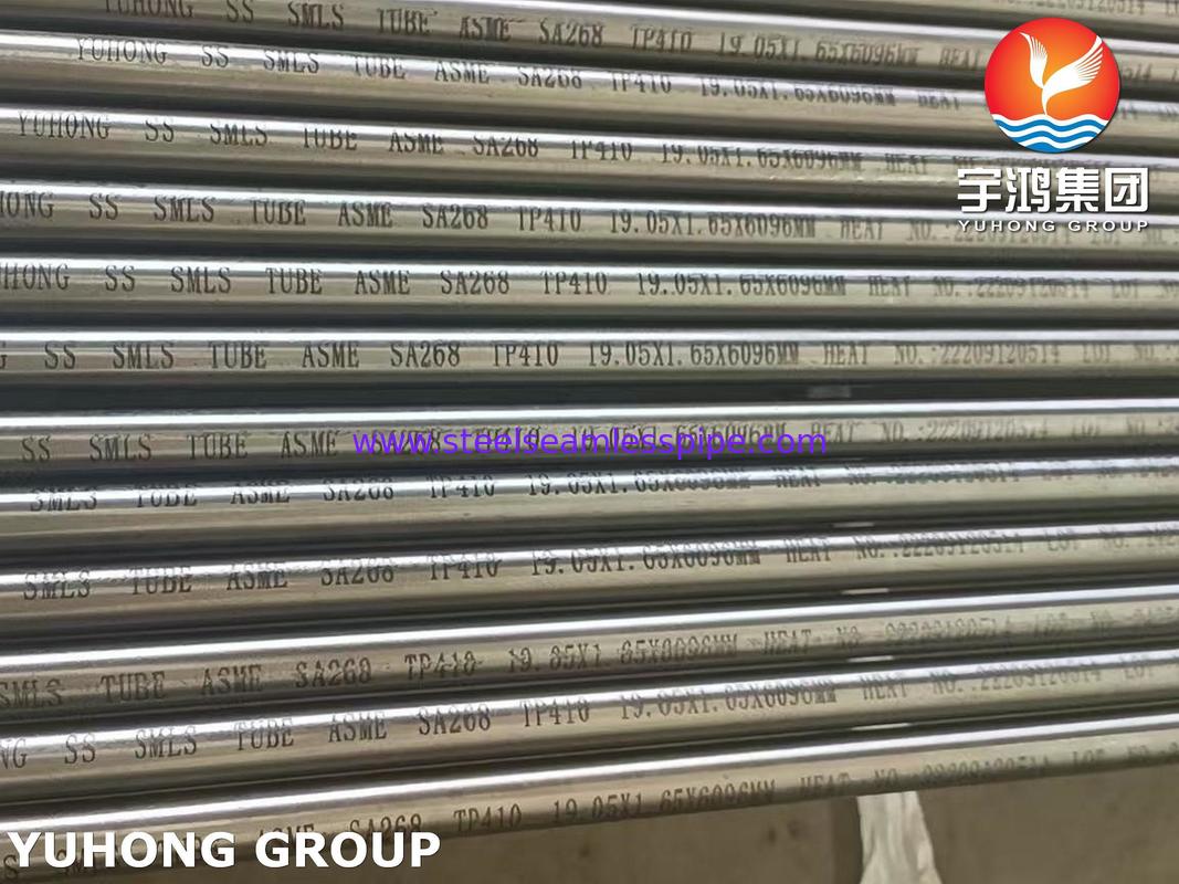 ASME SA268 TP410 (1.4006) أنبوب الفولاذ المقاوم للصدأ السلس لمبادل الحرارة والغلان