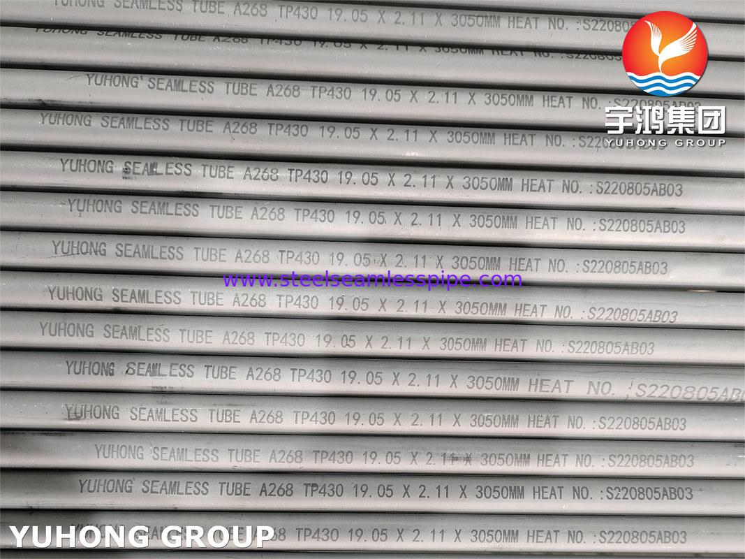 ASTM A268 TP430 أنبوب الفولاذ المقاوم للصدأ الفيرريتي والمارتنسيتي السلس لخدمة درجات الحرارة العالية