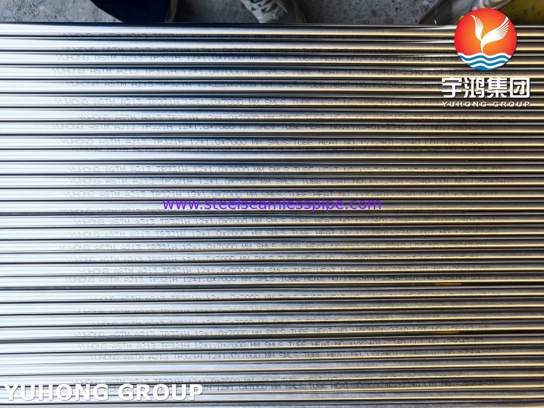ASTM A213 TP312H أنبوب الفولاذ المقاوم للصدأ الخالي من اللحم السطح الساطع المفروم للمبادل الحراري