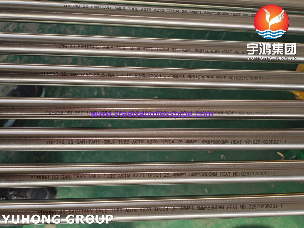 أنبوب صحي سلس من الفولاذ المقاوم للصدأ ASTM A270 TP304، مصلب ساطع، لمعالجة الأغذية