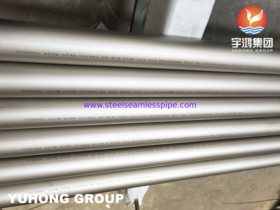 ASTM A790 UNS S31803 الأنابيب الملحومة المصنوعة من الفولاذ المقاوم للصدأ على الوجهين للخدمة الصناعية المسببة للتآكل