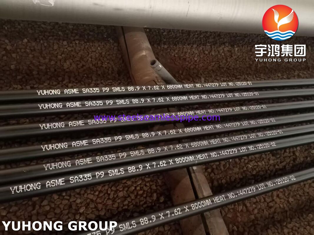 أنبوب سبائك فولاذية فيريتي غير ملحوم ASME SA335 P9 للخدمة ذات درجات الحرارة العالية مع معالجة تطبيع وتطبيع