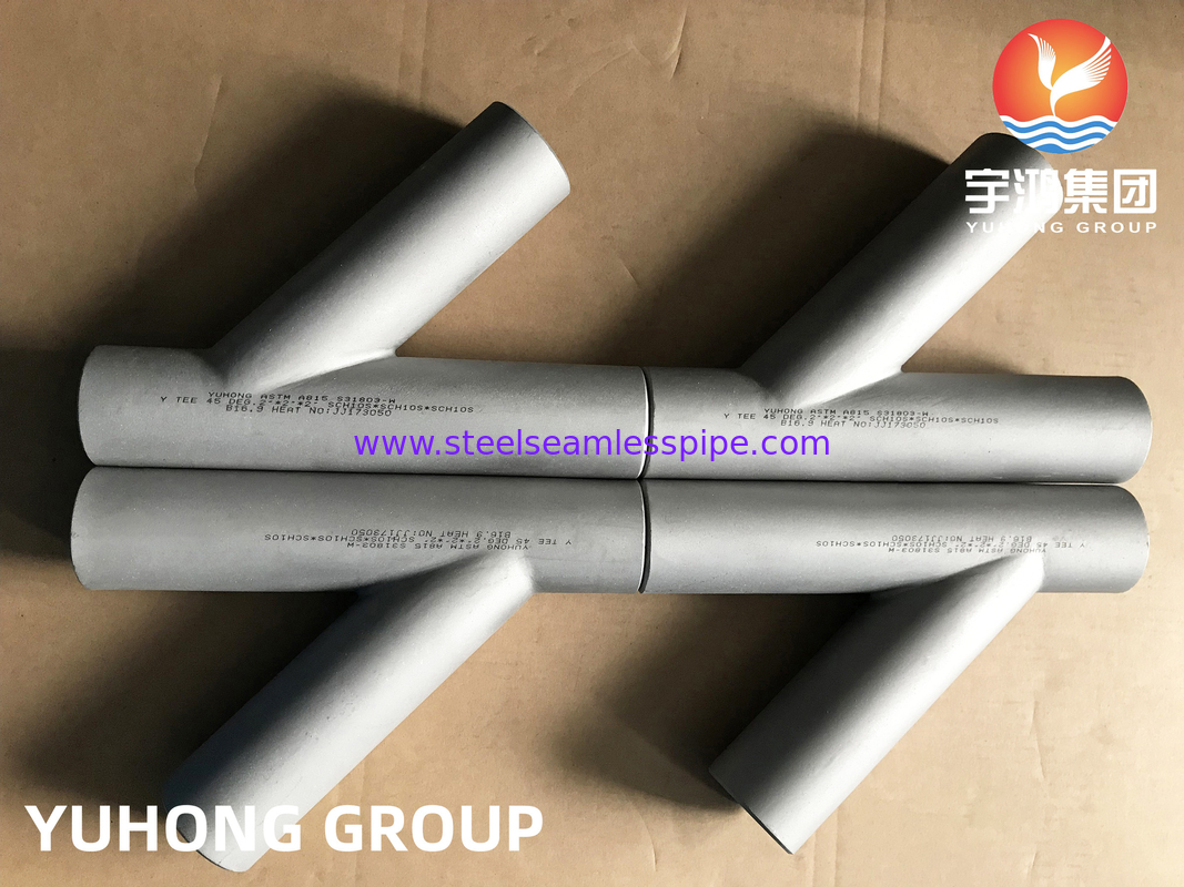 الصلب المزدوج ASTM A815 S31803 ، الشكل Y Tee ، إصلاح أنابيب الصلح المؤخرة B16.9