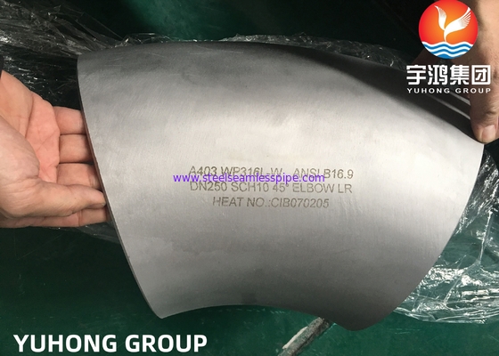 ASME SA403 WP316L وصلات فولاذية ملحومة بزاوية 90 درجة / 45 درجة نصف قطر طويل للكوع